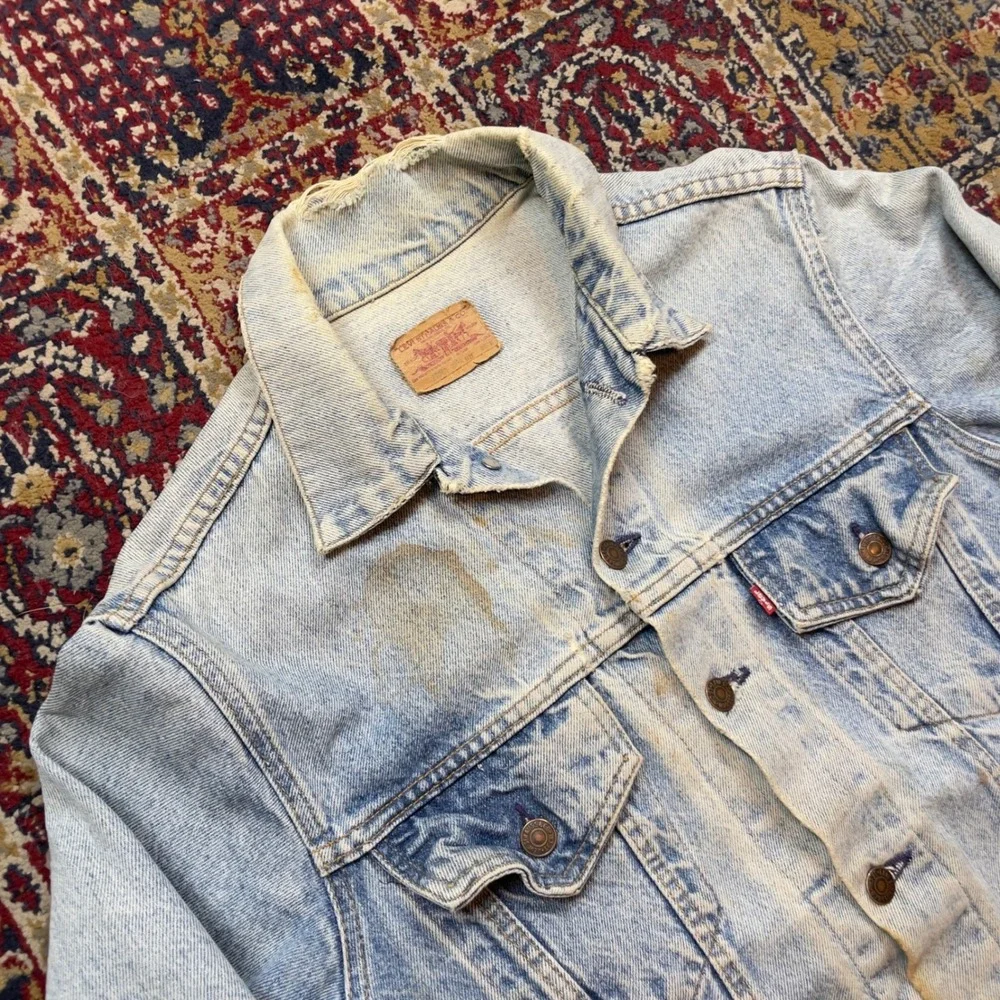 VTG 80s 90s Levis 70506 Denim Type 3 Trucker Jacket Distressed Faded Light USA - Picture 2 of 9